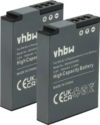 Produktbild von vhbw 2x Akku kompatibel mit Nikon Coolpix S9100, S8200, S9200, S9300, S9600, S9500, S9400, W300, S9700, S9900 Kamera (700 mAh, 3,6 V, Li-Ion)