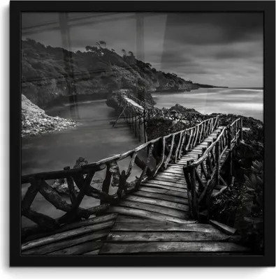 Produktbild von MuchoWow® MuchoWow® Gerahmtes Poster Indonesien - Brücke - Schwarz - Weiß 40x40 cm - Poster mit zchwarzem Bilderrahmen - Mit Rahmen - Wanddekoration Schlafzimmer