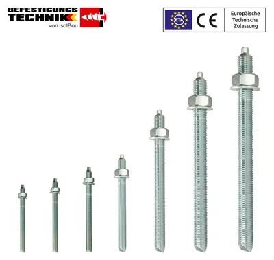Isolbau Ankerstange M12 x 260 mm verzinkt 5 Stück Verbundanker ETA Gewindestange