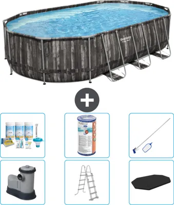 Obrázek produktu pro Oválný bazén Bestway Power Steel - 610 x 366 x 122 - šedý - včetně čerpadla - žebříku - krytu - sady na údržbu - filtru - čisticí sady