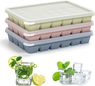 Produktbild von Eiswürfelbehälter mit Deckel - 24 Fächer - Quadratische Eiswürfelform - Silikon - Deckel - 3 Stück - BPA-frei und wiederverwendbar - Eiswürfel - Kaffee - Eis