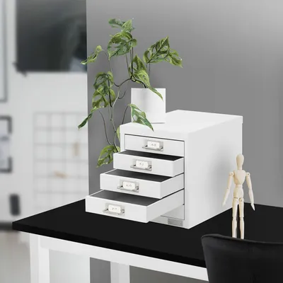 Immagine prodotto di ML-Design schedario a 5 cassetti, 28x38x33 cm, bianco, cassettiera in metallo per DIN A4, con portaetichette