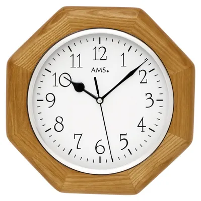 Produktbild von AMS. Funk-Wanduhr 5512 Vaduz, Funk, Eiche, Achteck, Holzgehäuse, Mineralglas