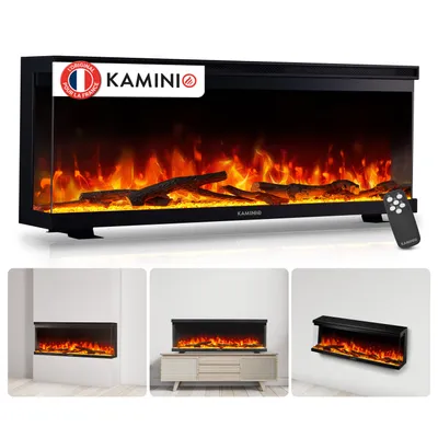 Image de KAMINIO Cheminée électrique LEA - Cheminée électrique 3 en 1 avec vue panoramique, chauffage, effet de flammes 3D, 12 couleurs de flammes, télécommande - 42 pouces, Image générée par une IA