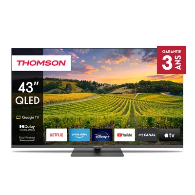 Image de Thomson 43 pouces (109cm) QLED Pied central Google Smart TV, Wi-Fi, Dolby Audio, Bluetooth 5.1, Triple-Tuner, HDMI, CI+,  Panel - 43QG5C14
