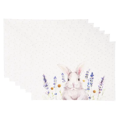 Zdjęcie produktu dla Zestaw 6 podkładek pod talerze Clayre & Eef, 48x33 cm, białe, różowe, bawełna, prostokątne
