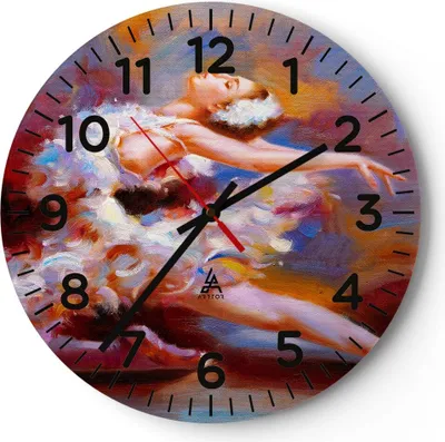 Produktbild von Wanduhr - Rund - Glasuhr - Balletttänzer tanzen - 30x30cm - Schleichendes Uhrwerk - Lautlos - zum Aufhängen bereit - Dekoration Modern - Wanddekoration aus Glas - C4AR30x30-3463