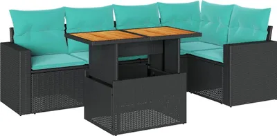 Immagine prodotto di vidaXL Set di divani da giardino a 6 pezzi con cuscini in rattan nero