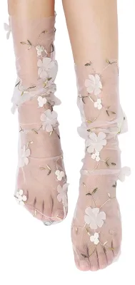 Produktbild von 1 Paar elegante, transparente Nylon-Socken mit floraler Spitze, ideal als Fotorequisite