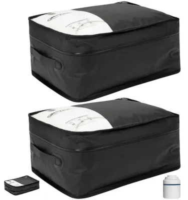 Immagine prodotto di Sacchetti sottovuoto per abbigliamento, confezione da 2 pezzi + 1 pompa, colore nero, dimensioni 42x32x20 cm, riutilizzabili, in TPU, impermeabili