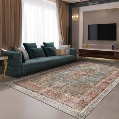 Produktbild von Avlin Bedruckter Teppich Chenille-Druck Maschinell Hergestellt 120 x 180 cm, Waschbarer Teppich Wohnzimmer, Vintage Teppich Schlafzimmer