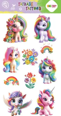 Produktbild von Blume Einhorn abwaschbar Tattoos 10x20 cm Happy Color