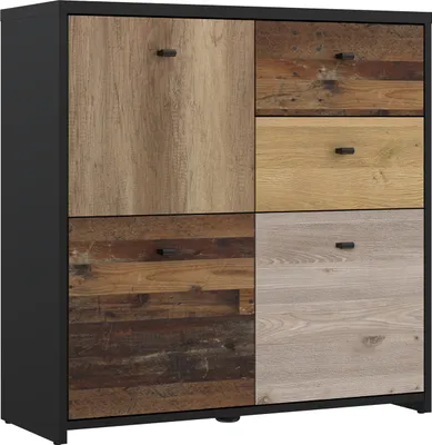 Produktbild von Furniture24 Kommode Best Chest Sqnk223-C604 Wohnzimmerschrank Schwarz/Antikeiche/Alteiche/Vintage-Kiefer/Old-Wood