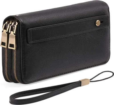 Image de GAEKEAO Portefeuille Femme Grand Cuir Vegan Protection RFID Double Fermeture à Glissière Noir