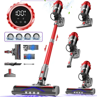 Zdjęcie produktu dla Odkurzacz akumulatorowy Aiibot, 85 000 Pa/70 min, bezprzewodowy z wyświetlaczem Smart, z szczotką zapobiegającą plątaniu się włosów, trzy prędkości, pojemność 1,8 l