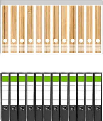Produktbild von Wallario 12 Stück schmale Ordner inkl. Klebeetiketten mit Motive Holzpanele hell -  Set mit Rückenschildern / Ordnerrücken Stickern