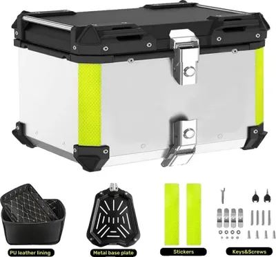 Obrázok produktu pre Motocyklový topcase, objem 65 l, uzamykateľný a vodotesný, 65 l – strieborný
