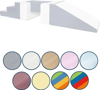 Produktbild von Klettergerüst mit Rutsche, Set mit 5 großen Schaumstoffblöcken. Klettergerüst mit Rutsche, Set mit 5 großen Schaumstoffblöcken (Farben: rosa, blau, gelb (Pastell))