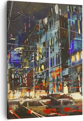 Produktbild von Bild auf Leinwand - Leinwandbild - Einteilig - Stadt Nacht Straße - 50x70cm - Wand Bild - Wanddeko - Wandbilder - Leinwanddruck - Wanddekoration - Leinwand bilder - Wandbild - PA50x70-3787