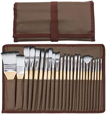 Produktbild von Artecho Pinselset Acrylfarben, Pinsel Set für Aquarell, Öl, Steinmalerei, Nagelpinsel, 24 Verschiedene Größen mit Organisationstasche.