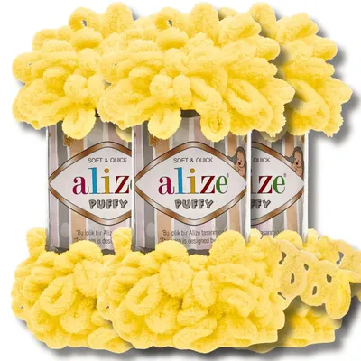 Image de Alize Puffy, laine volumineuse, 3 pelotes de 100g, couleur unie, idéale pour le crochet et le tricot (jaune - 216)