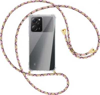 Produktbild von Handykette Backcover-Schutzhülle mit Band (Metall goldfarben) für Xiaomi Poco X5 Pro (6.67'') - rosa Karo