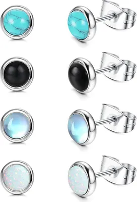 Zdjęcie produktu dla Kamień księżycowy Opal Turkus Kolczyki sztyfty Zestaw Stal chirurgiczna Kobiety Dziewczynki Dzieci Kamień szlachetny Hipoalergiczny Niebieski Czarny 4 pary