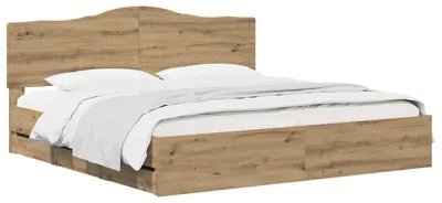 Imagen del producto de Estructura de cama con almacenamiento y cabecero, estilo roble artesanal, 180 x 200 cm