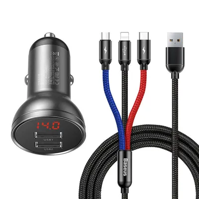 Produktbild von Baseus AB2XUSBAKBK, Auto, Zigarettenanzünder, 4,8 A, Schwarz, Grau