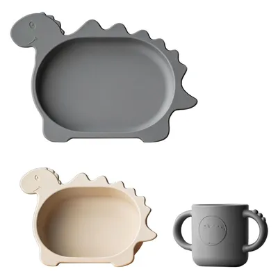 Produktbild von Multifunktionales Babygeschirr aus 100% lebensmittelechtem Silikon, spülmaschinen- & mikrowellengeeignet, langlebige Dinosaurier-Designs