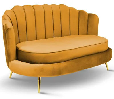 Produktbild von MG Design Sofa 2 Sitzer senffarbe 150 cm - mit weicher Füllung, gesteppter Rückenlehne, mit goldenen Beinen, in Veloursstoff - Couch für Wohnzimmer, Gästezimmer, Wohnzimmer Möbel