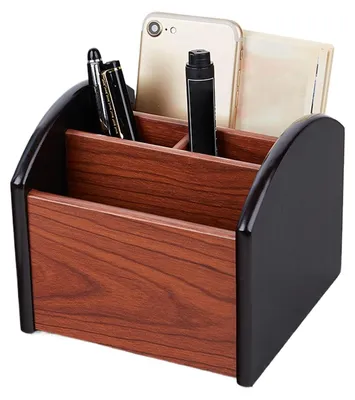 Imagen del producto de Organizador de escritorio de madera con portalápices giratorio