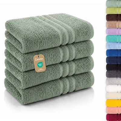 Produktbild von Lavea® 4er Set Handtücher 50x100 cm - Elena, 100% Baumwolle, Saugstark & Weich, Waschbar, Trocknergeeignet, Frottierhandtuch - Eukalyptus
