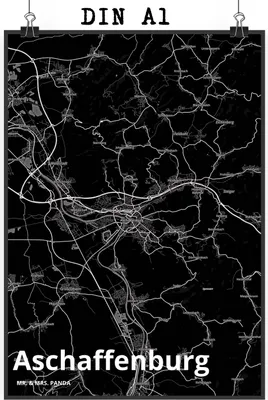 Produktbild von Mr. & Mrs. Panda Bild Aschaffenburg DIN A1 - Geschenk, Wandbild, drucke, Plakat, Stadt Dorf Karte Landkarte Map Stadtplan, Wanddekoration, wanddeko