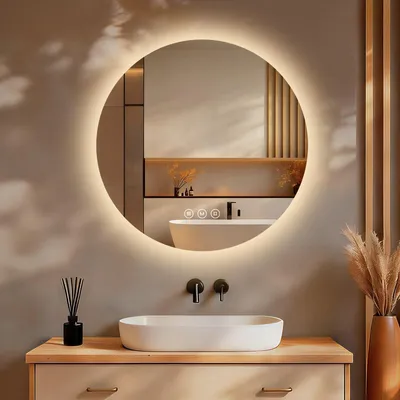 Imagen del producto de Espejo de baño redondo S'AFIELINA, con iluminación, LED, regulable, 3 tonos de luz, antiniebla, con sensor táctil y función de memoria