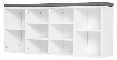 Produktbild von Schuhbank fš¹r 8 bis 10 Paar Schuhe, verstellbare Ablagen, Holz, wei?, 104 x 30 x 48 cm