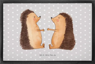 Produktbild von Mr. & Mrs. Panda Eingangsteppich Igel Liebe 50 x 75 cm - Grau Pastell - Geschenk, Fußabtreter, fußmatte, Fußabstreifer, Verlobung, Fussmatte, Hochzeitstag, Verheiratet