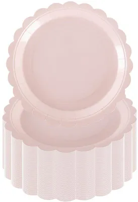 Produktbild von Unyqoos® 50er Set rosa Papierteller mit Blumenmotiv, Ø 18 cm – ideal für Desserts, Snacks, Geburtstage & Hochzeiten