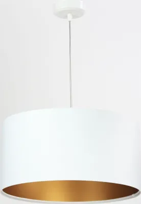 Produktbild von Stilvolle Hängelampe Weiß Gold Stoff rund Ø40cm Wohnzimmer Esstisch Retro Design Pendelleuchte ROSIE