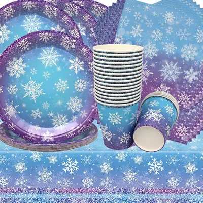 Zdjęcie produktu dla Zestaw dekoracji urodzinowych "Snow Party" - 61 elementów