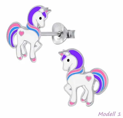 Produktbild von Kinderohrstecker „Einhorn“: Mädchen Ohrringe Silber Modell 1