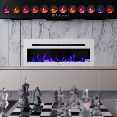 Zdjęcie produktu dla TroniTechnik® Kominek naścienny Panorama Kominek elektryczny LED z efektem płomienia 12 kolorów z kryształkami 900/1800W