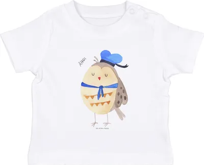 Produktbild von Mr. & Mrs. Panda Organic Baby Shirt Eule Matrose 6. - 12. Monat - Weiß - Geschenk, Babyshirt, Owl, Freundin, Kurzarmshirt, Top, Heimathafen, Öko T-Shirt,