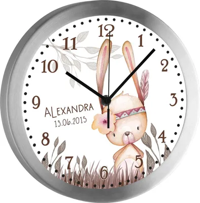 Produktbild von Kinderzimmer Funkwanduhr, Funkuhr Wanduhr Kinder, Hase Boho 25 cm