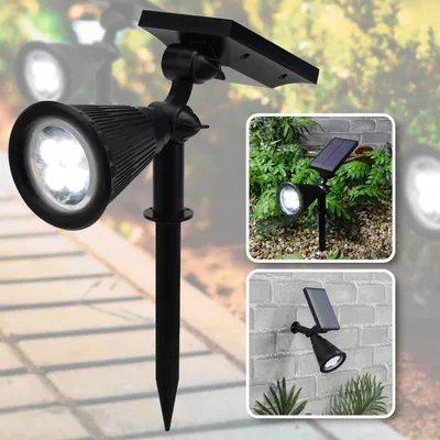 Produktbild von Solar-Gartenleuchte mit Erdspiess & Dämmerungssensor – Wetterfester Gartenstrahler (200lm) IP44, neigbar, 8h Leuchtdauer