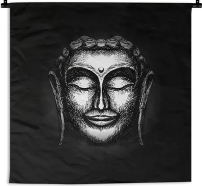 Produktbild von MuchoWow® Wandteppich Wandbehang Buddha - Silber - Schwarz 150x150 cm Tapisserie Dekoration Wandtuch - Wohnaccessoires - Modernes
