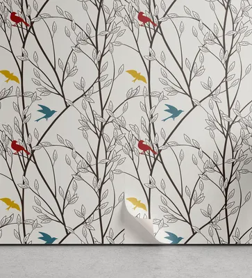 Produktbild von ABAKUHAUS Natur abziehbare & klebbare Tapete für Zuhause, Vögel Wildlife Cartoon, selbstklebendes Wohnzimmer Küchenakzent, 33 cm x 250 cm, Senf