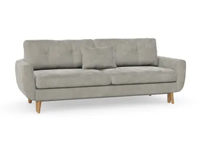 Produktbild von Harris 3-Sitzer-Sofa mit Schlaffunktion, Massivholzkonstruktion, skandinavischer Stil, Hohe Beine aus Eichenholz, gewachst, Chenille-Stoff Boston Light Grey