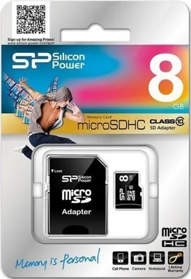 Produktbild von Silicon Power SP008GBSTH010V10SP, 8 GB, MicroSDHC, Klasse 10, Schwarz