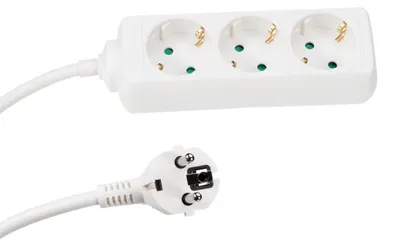 Productafbeelding van Perel Stekkerdoos - 3 stopcontacten met randaarde (type F) - Kabel 1.5 m - 3G1.5 - Gebruik binnenshuis - Wit